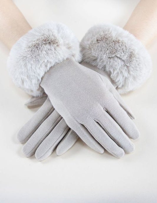 Faux Fur Cuff Gloves - Beige
