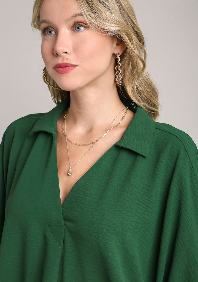 Fun And Flowy Blouse - Forest Green