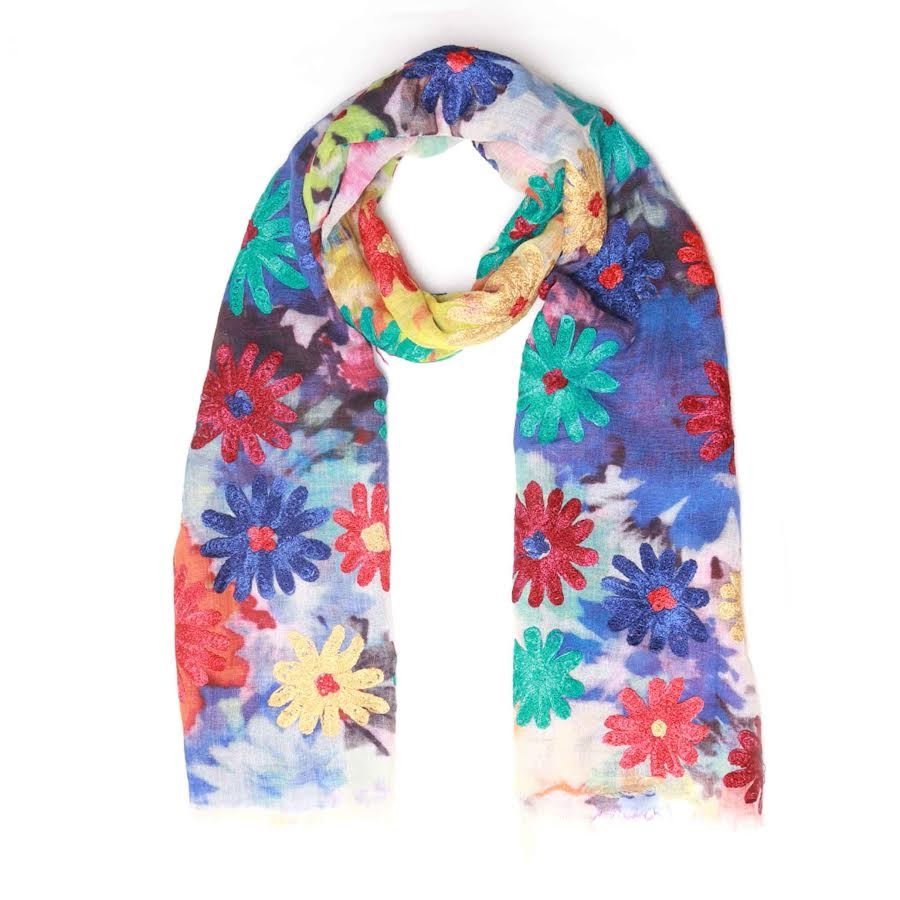 Embroidered Daisy Scarf - Multi