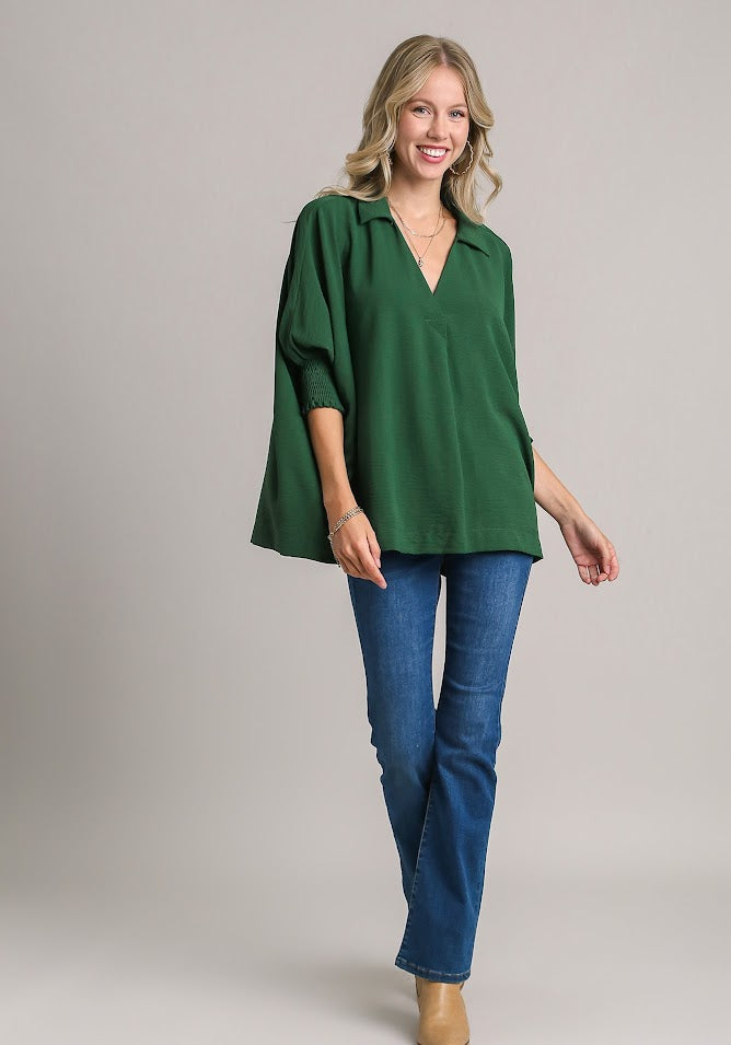 Fun And Flowy Blouse - Forest Green