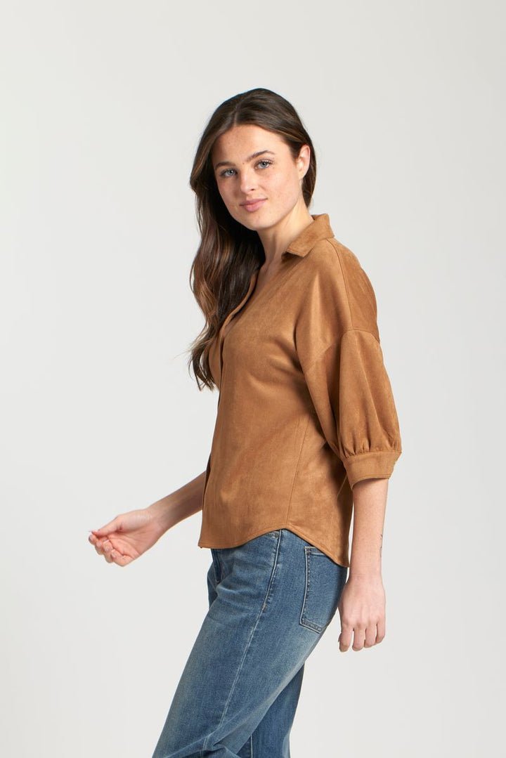 Vegan Suede Blouse - Caramel