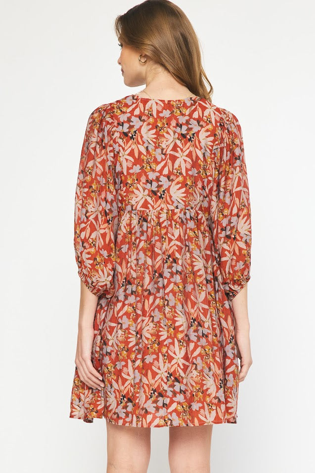 Fun And Floral Dress - Rust