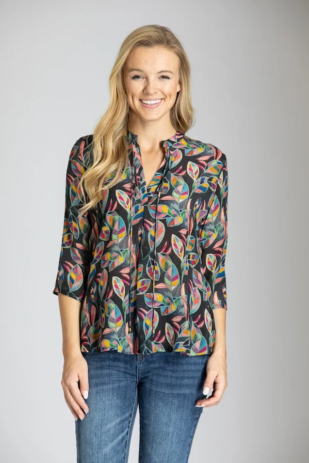 The Stained Glass Leaf Blouse - Charcoal
