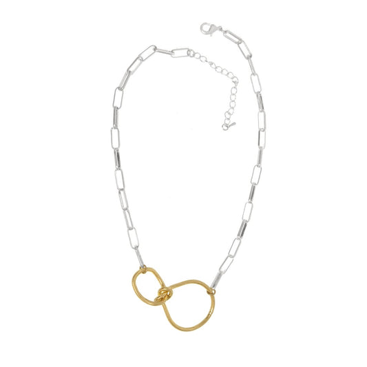 Knotted Rings Silver Link Necklace - Silver Gold