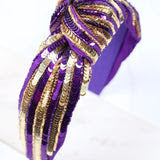 Natasha Sequin Stripe Headband - Purple Gold
