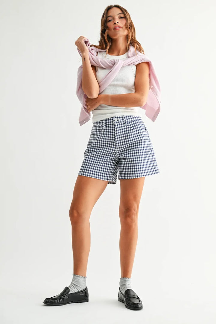 Gingham Shorts - Navy/White