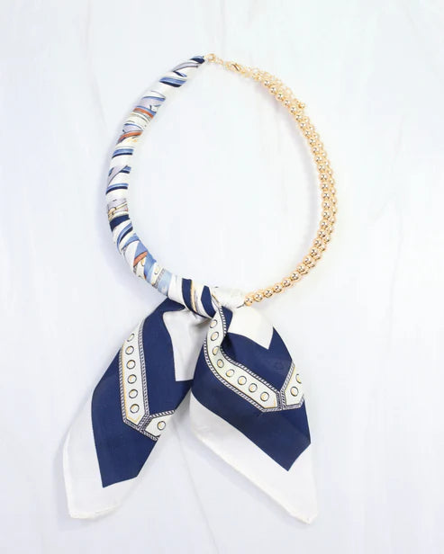 Laya Beaded Scarf Necklace - Navy