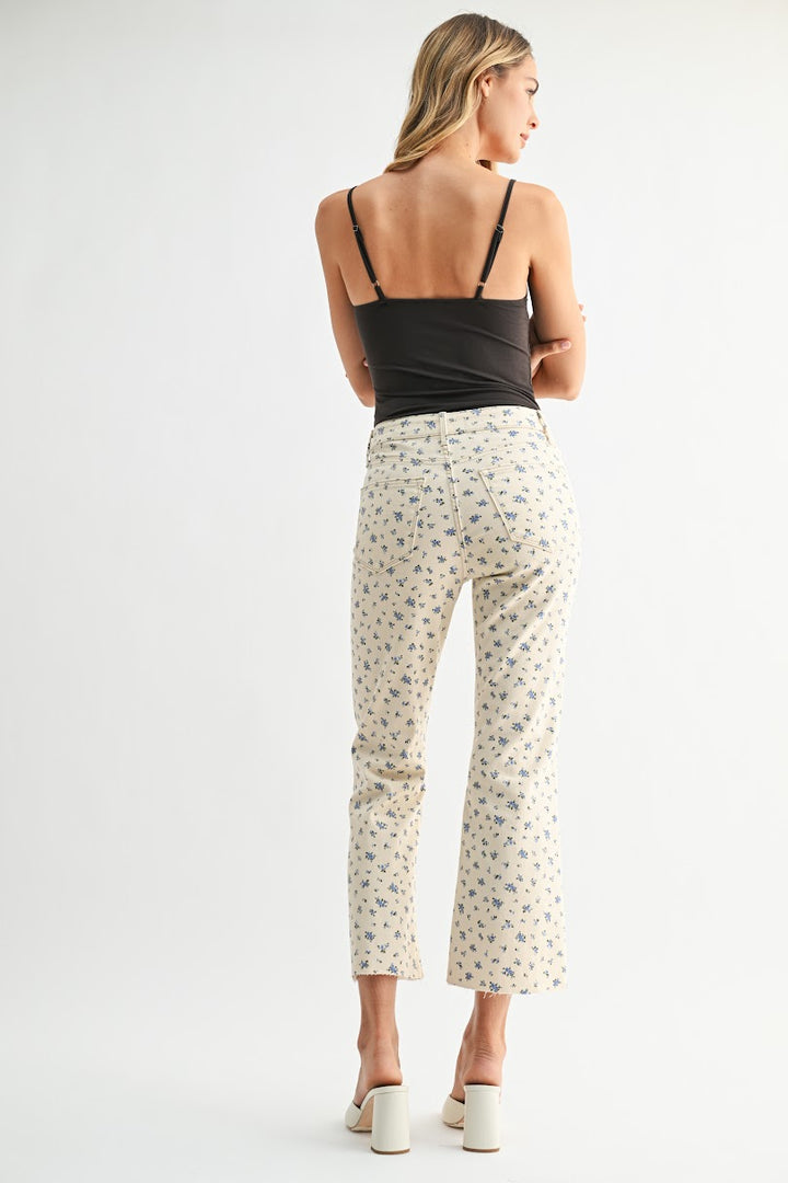 HR Tonal Crop Flare Jeans - Flower Print