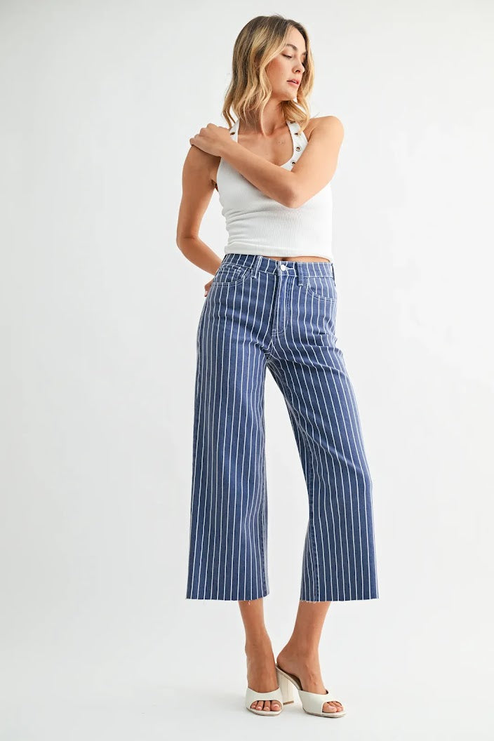 HR Scissor Hem Wide Leg - Navy Stripe
