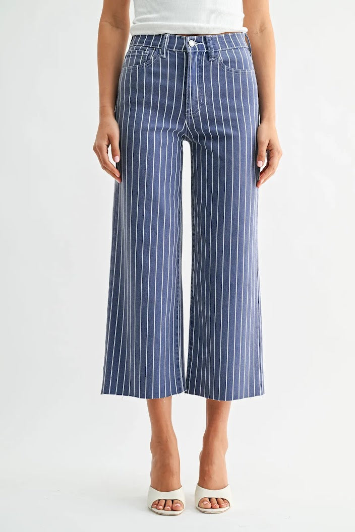 HR Scissor Hem Wide Leg - Navy Stripe