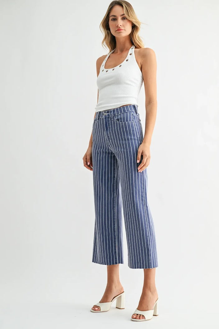 HR Scissor Hem Wide Leg - Navy Stripe