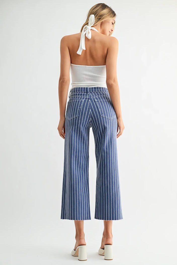 HR Scissor Hem Wide Leg - Navy Stripe