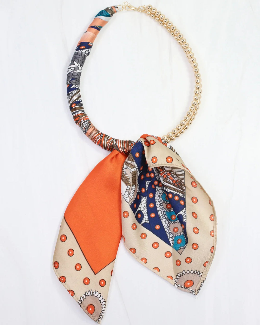 Laya Beaded Scarf Necklace - Orange Multi