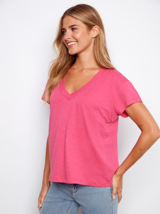 Basic Organic Cotton T Shirt - Fuchsia