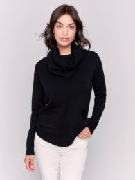 Removable Scarf Sweater - Black