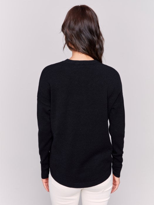 Removable Scarf Sweater - Black