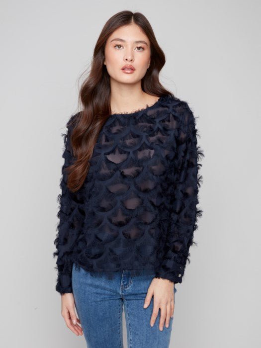 Eyelash Chiffon Blouse - Navy