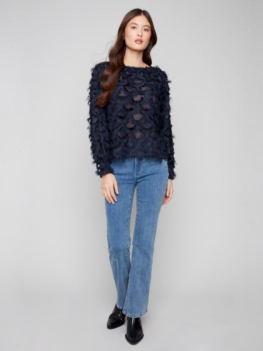 Eyelash Chiffon Blouse - Navy