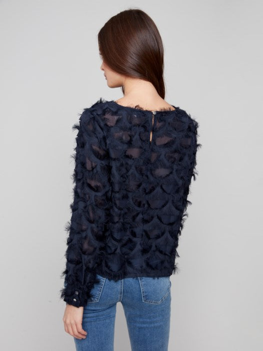 Eyelash Chiffon Blouse - Navy