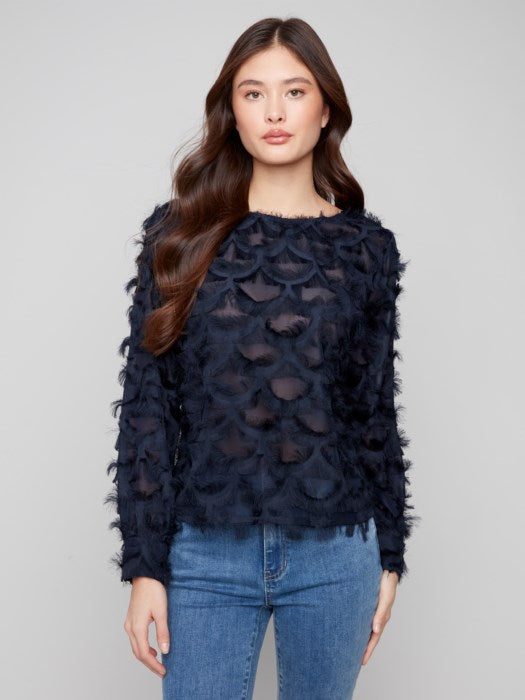Eyelash Chiffon Blouse - Navy
