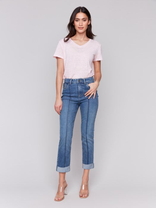 The Marie Cuffed Pant - Medium Blue
