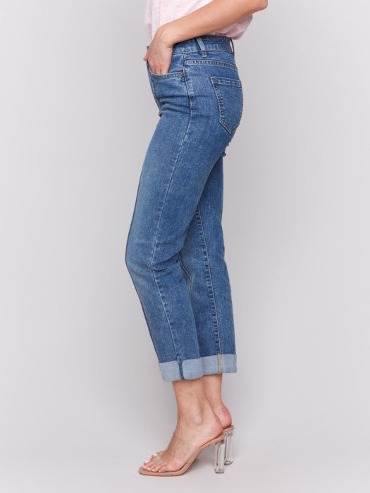 The Marie Cuffed Pant - Medium Blue