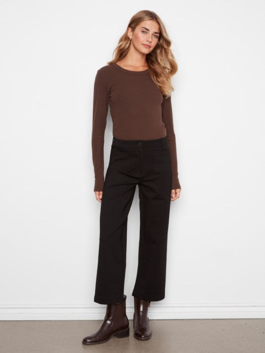 Wide Leg Ponte Pants - Black