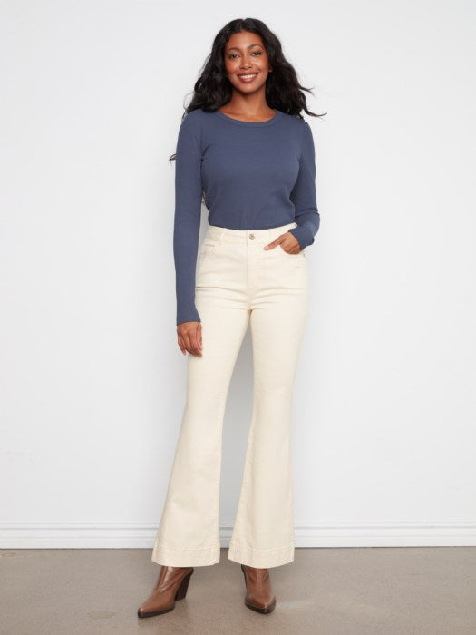 Classic Flare Leg Twill Pants - Natural