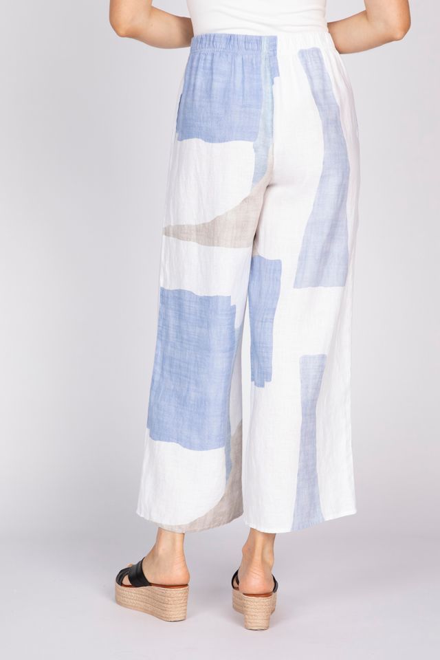 Coastal Color Block Linen Pants- Blues