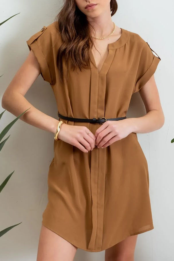 Staci Belted Mini Dress - Camel