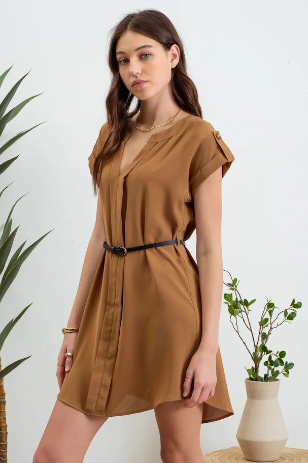 Staci Belted Mini Dress - Camel