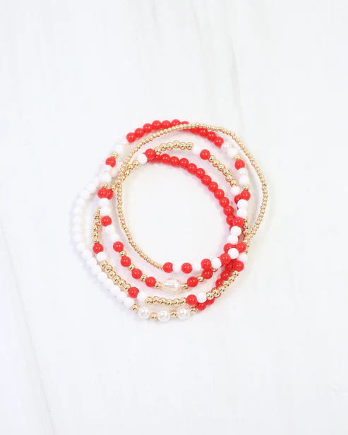 Josie Beaded Bracelet Set - Red White