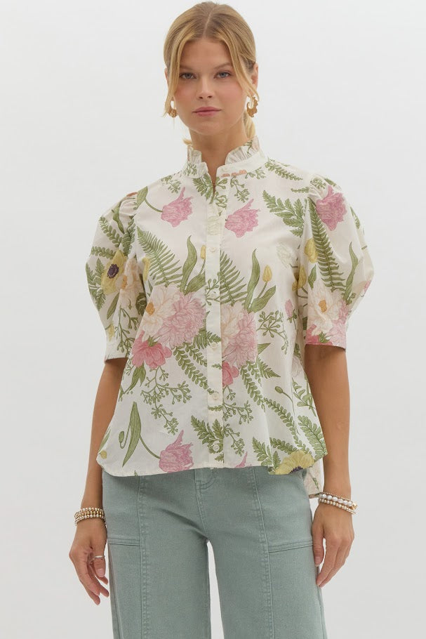 Botanical Bliss Blouse - Cream