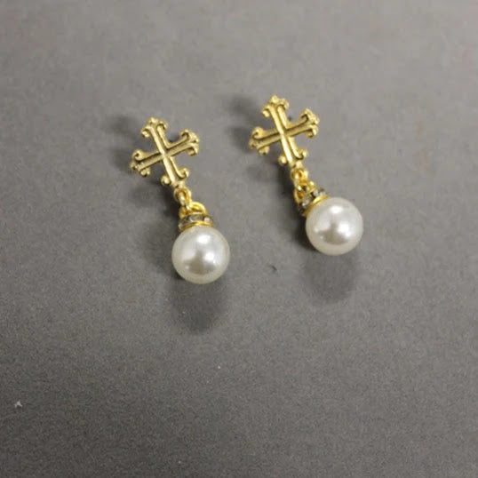 Cross Post Earring - Gold