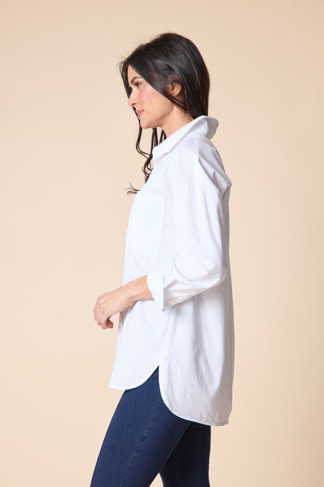 Mixed Media Boyfriend Shirt - White