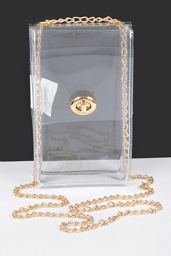 Clear Cellphone Crossbody - Clear Gold