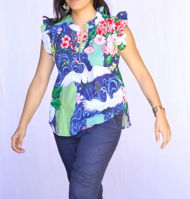 Susan Floral Top - Navy