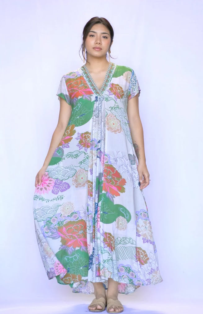 Amaryllis Maxi Dress - Green-Beige