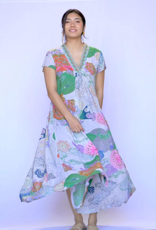 Amaryllis Maxi Dress - Green-Beige