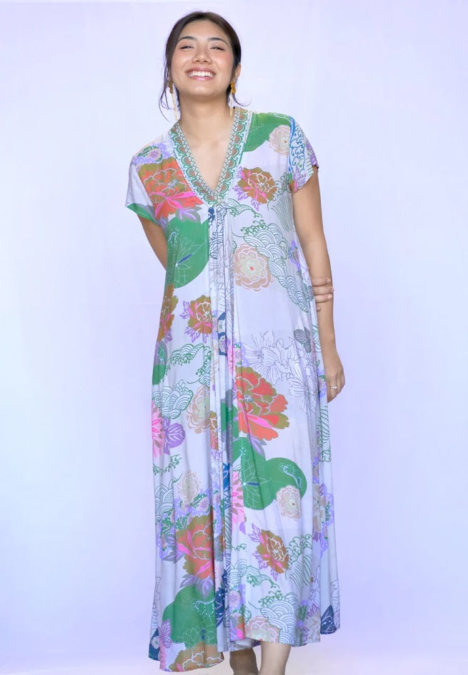 Amaryllis Maxi Dress - Green-Beige
