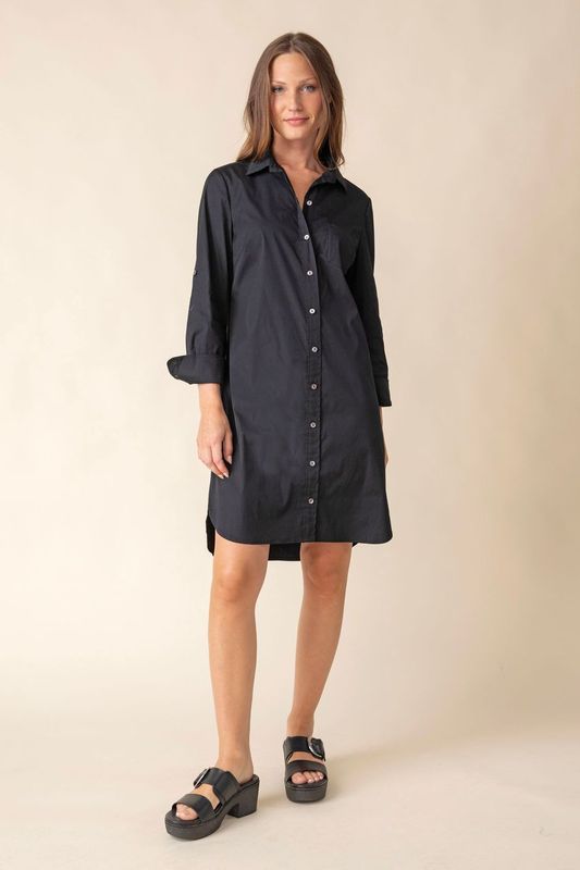 Cafe Shirt Dress - Black