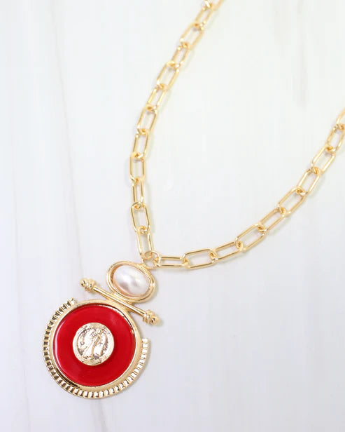 Moru Pendant Necklace - Red