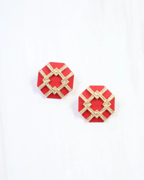 Avril Octagon Post Earrings - Red