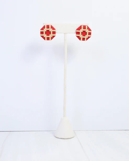 Avril Octagon Post Earrings - Red