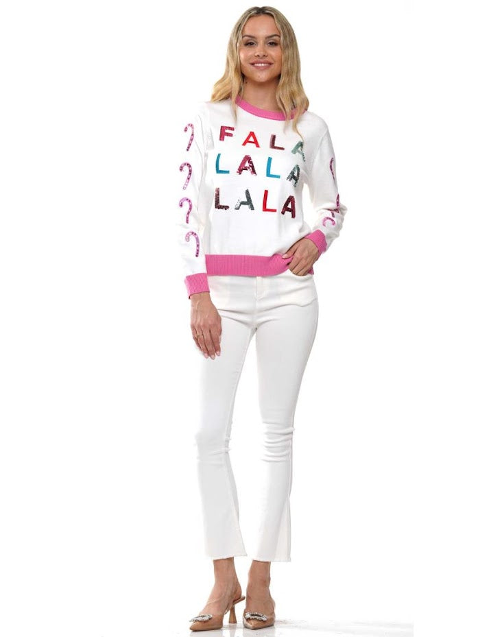 FALALA Candy Cane Sweater - White Pink