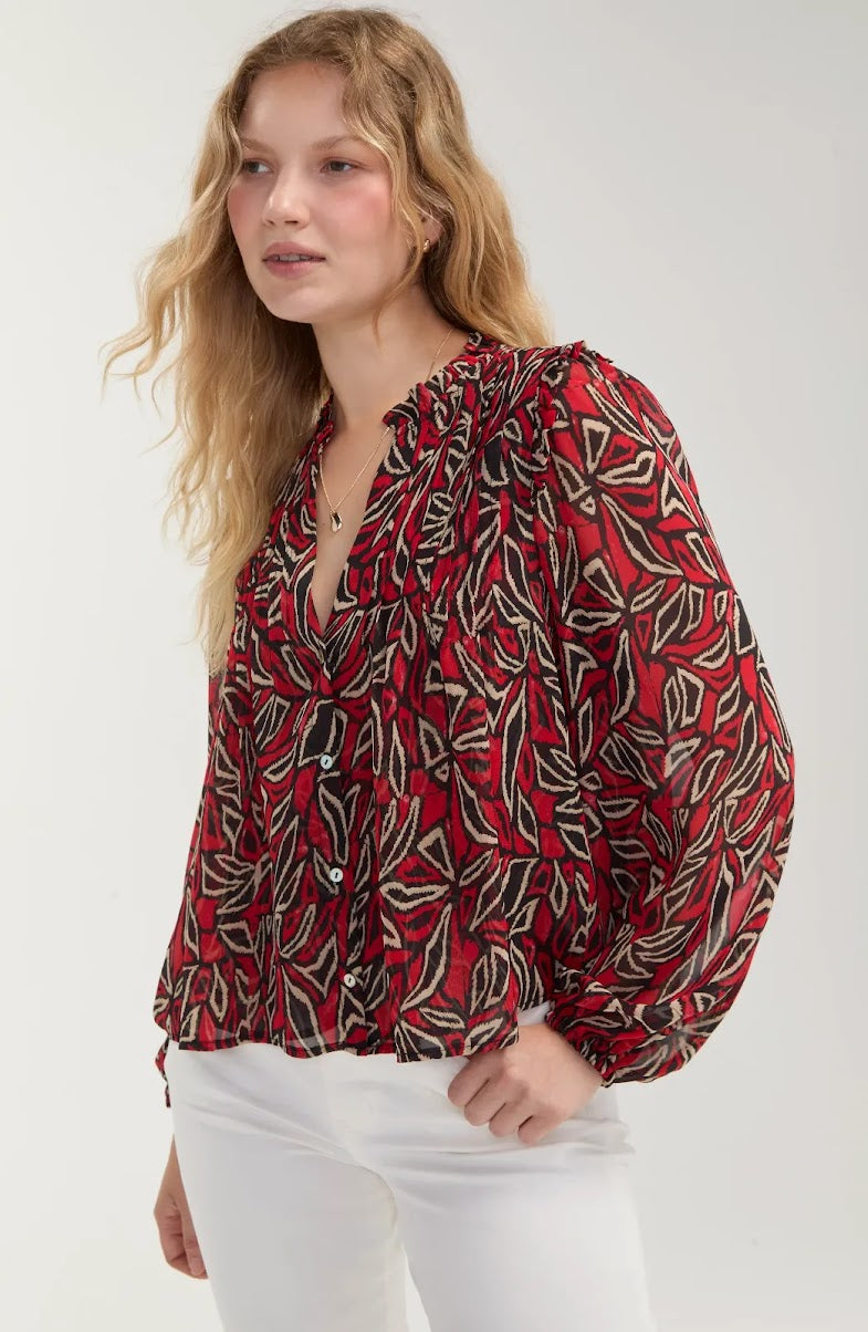 Mallory Blouse - Red Black Multi