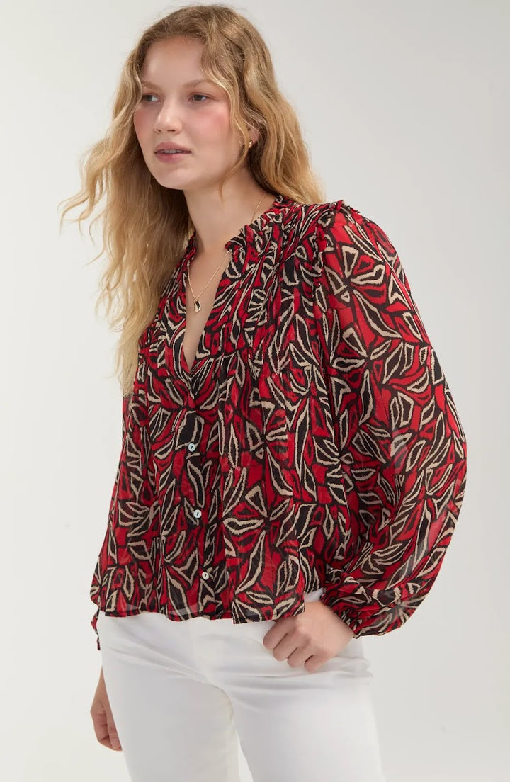 Mallory Blouse - Red Black Multi