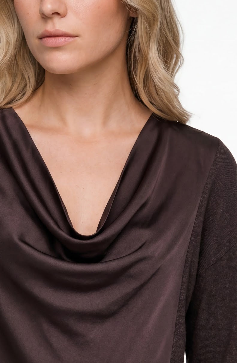 Darcie Drape Neck Sweater - Java Melange