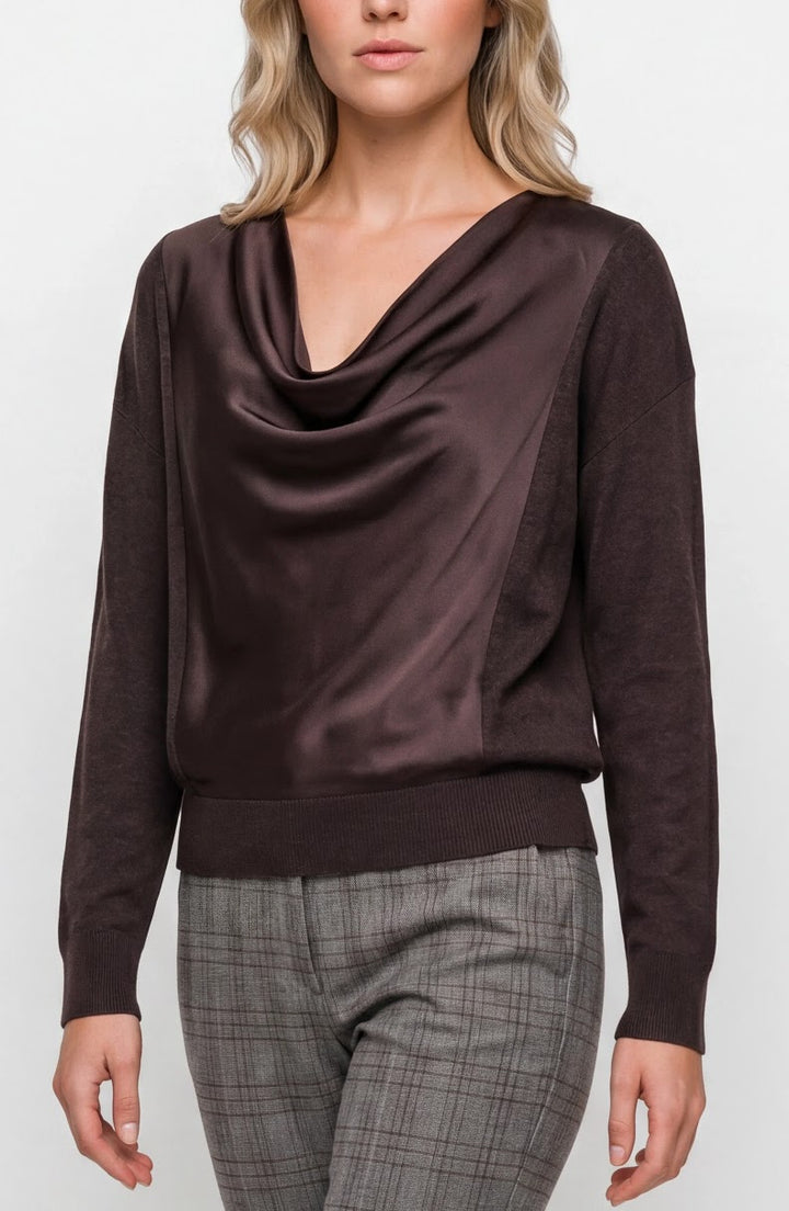 Darcie Drape Neck Sweater - Java Melange