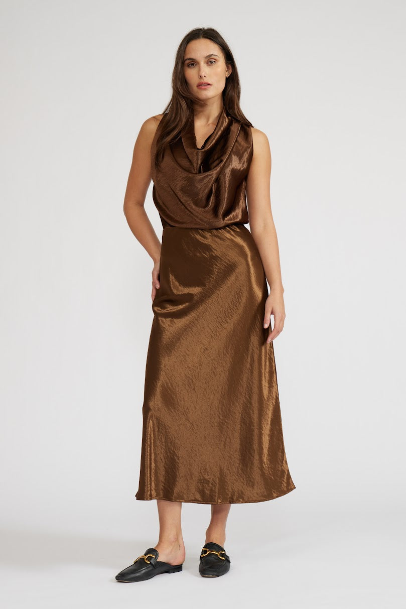 Barbara Satin Skirt - Bronze